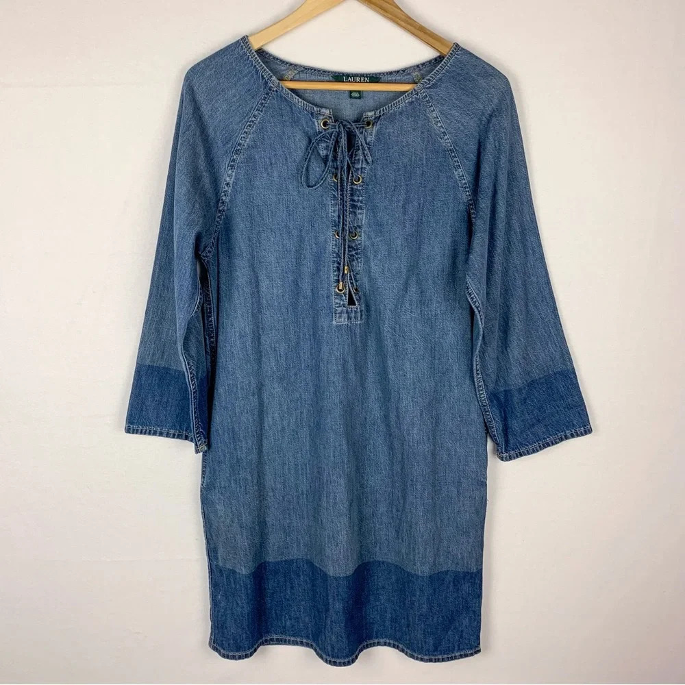 Lauren Ralph Lauren Lace Up Denim Shirt Dress